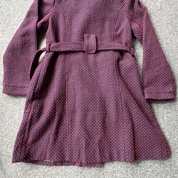 Angie Woven Embroidered Wool Blend Double Breasted Belted Pea Coat Navy/Red Sz M - Picture 9 of 13